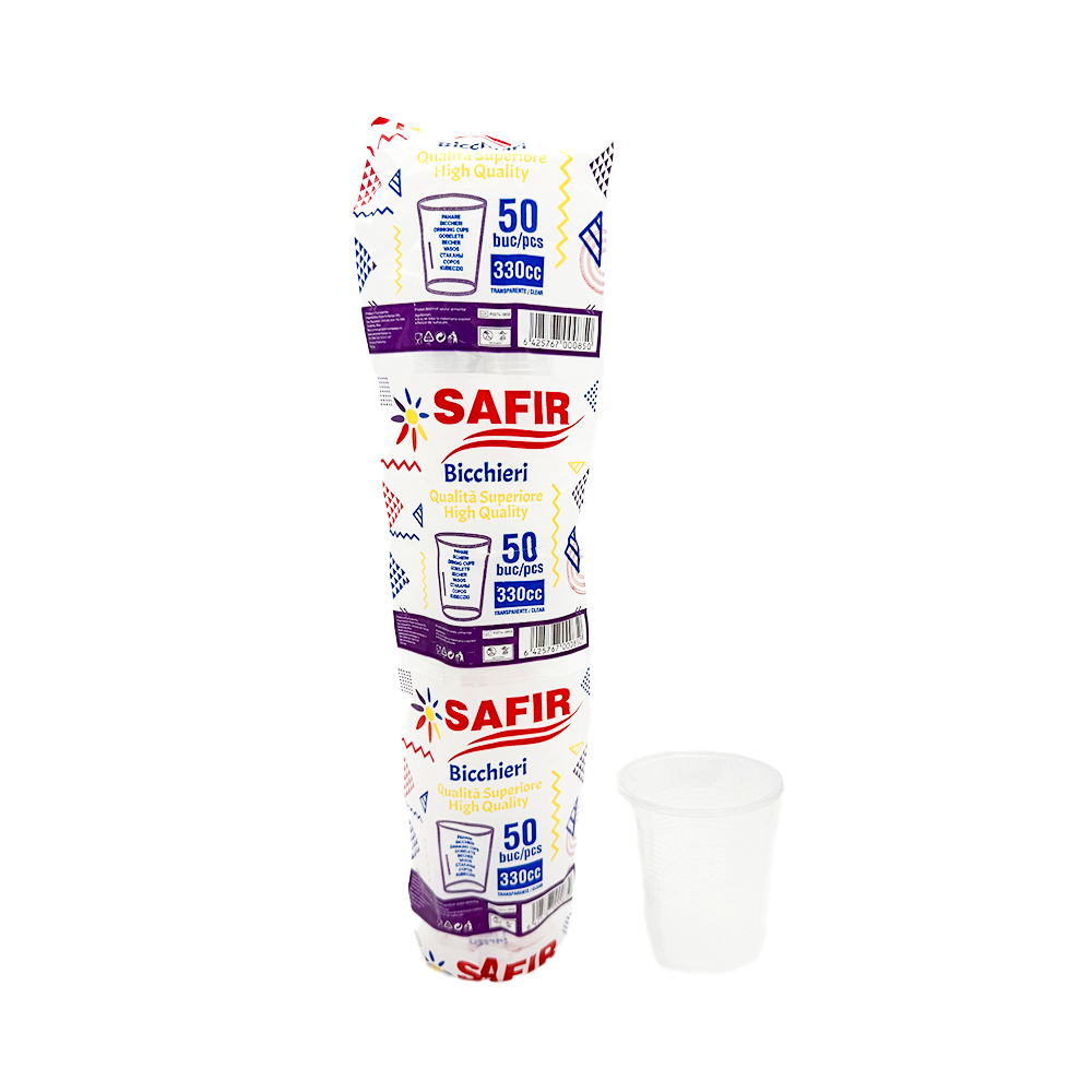PAHARE PLASTIC SAFIR 330ML 50BUC/SET