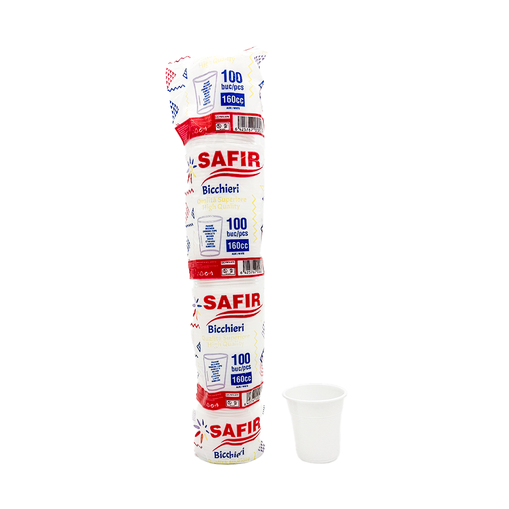 PAHARE PLASTIC ALBE SAFIR 160ML 100BUC/SET
