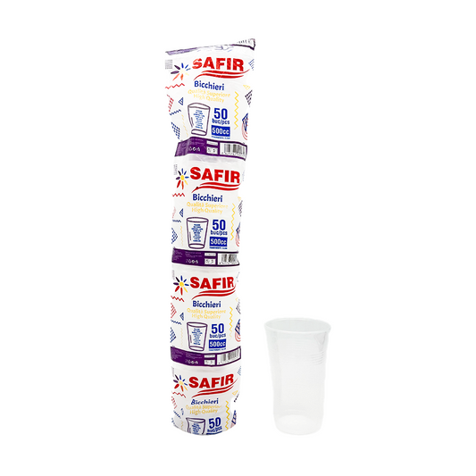 PAHARE PLASTIC TRANSPARENT SAFIR 500ML 50BUC/SET